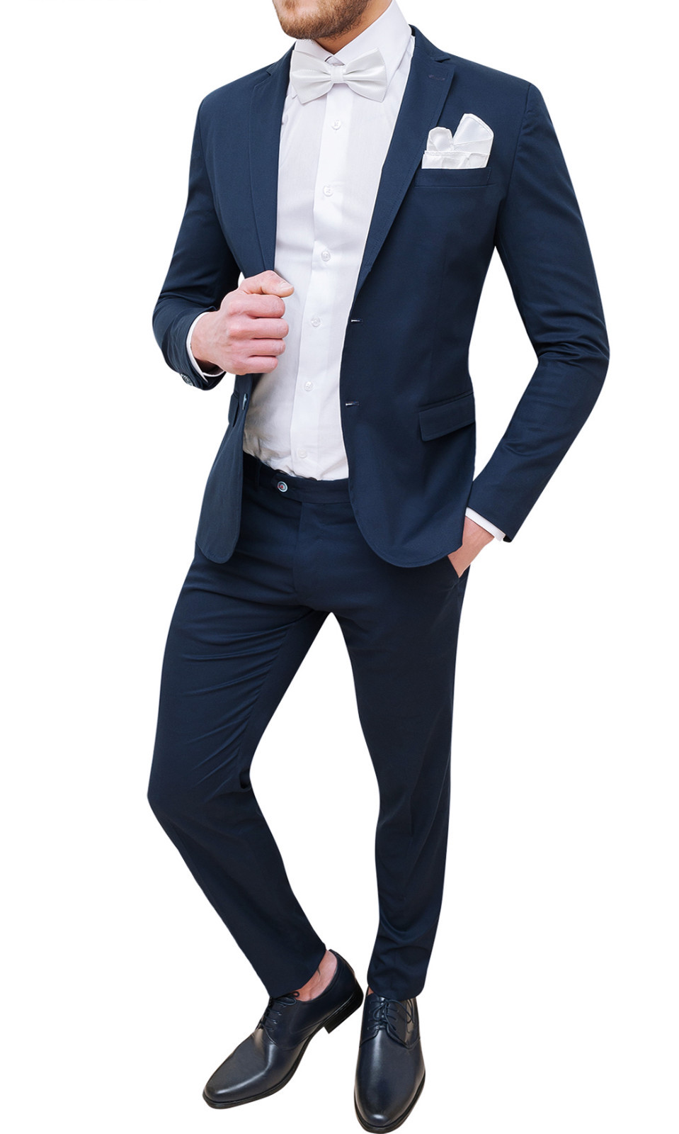 ABITO COMPLETO UOMO SARTORIALE BLU SCURO MADE IN ITALY CON PAPILLON E  POCHETTE